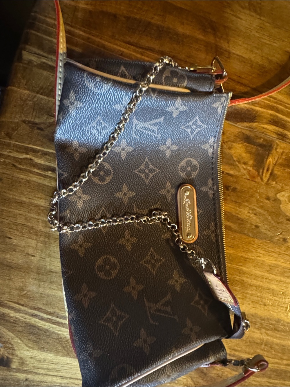 Louis Vuitton Monogram Canvas Crossbody in Brown with Red Trim